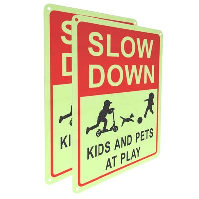 Custom Photoluminescent Safety Products Slow Down Sign Board Kids Playing